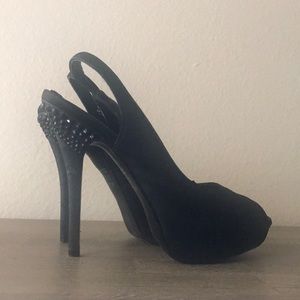 Aldo black peep toe stilettos with bejeweled heel